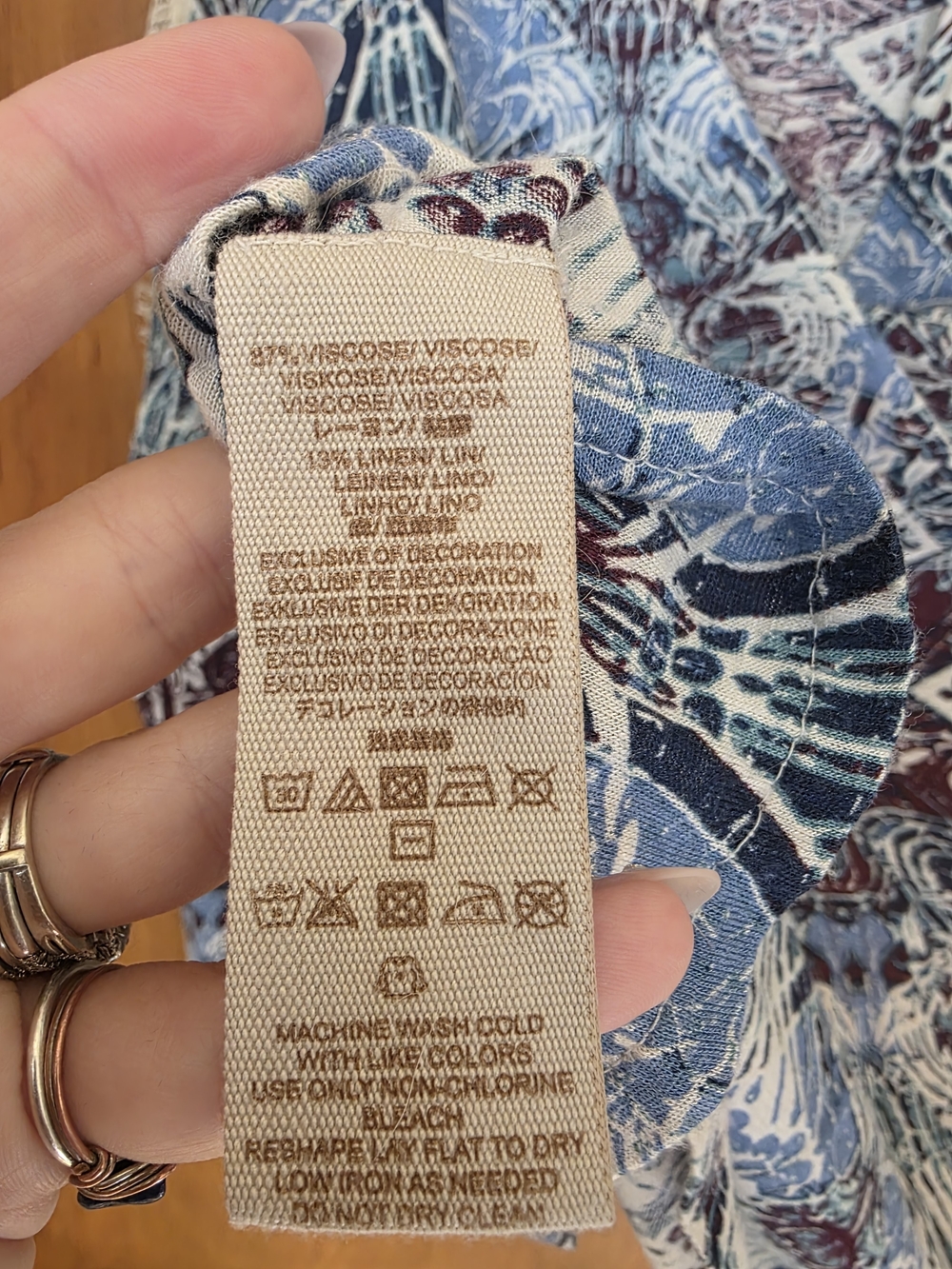 Free People Printed Long Sleeve Keyhole Top - Blue Mix Size Xs - Picture 8 of 9